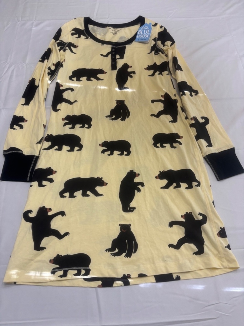 Little Blue House Night Dress Small Black Bears Cotton Cottagecore Whimsical